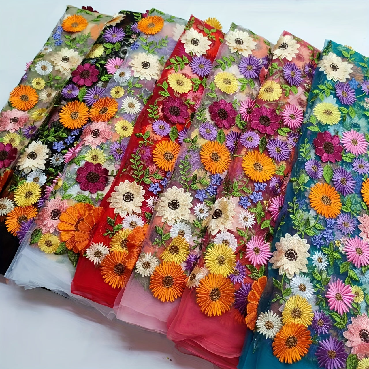 Large Machine Embroidery Sun Thread Applique Mesh Lace Dress