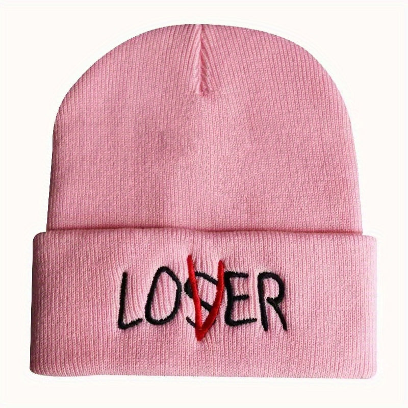 LOSER Embroidered Beanie Solid Elastic Knit Hat Hip Hop Skull Cap