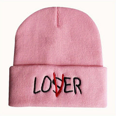 LOSER Embroidered Beanie Solid Elastic Knit Hat Hip Hop Skull Cap