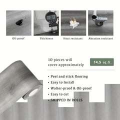 10pcs Grey Wood Peel and Stick Floor Tile, Waterproof, Easy to Install, 15x88