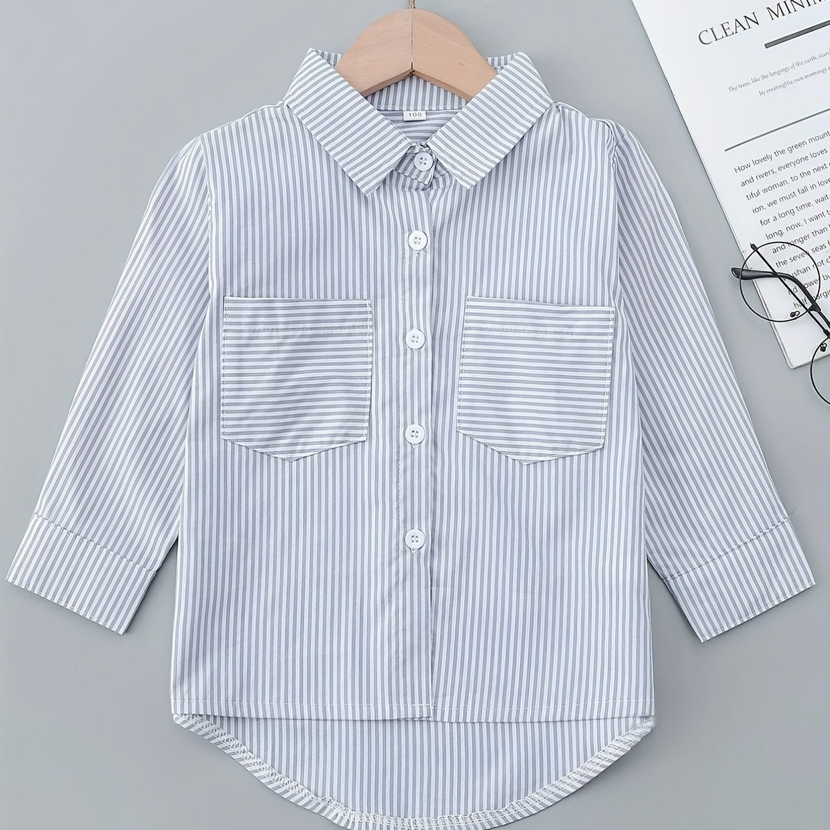 Girls Stripe Creative Top Long Sleeve Lapel Shirt