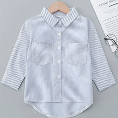 Girls Stripe Creative Top Long Sleeve Lapel Shirt