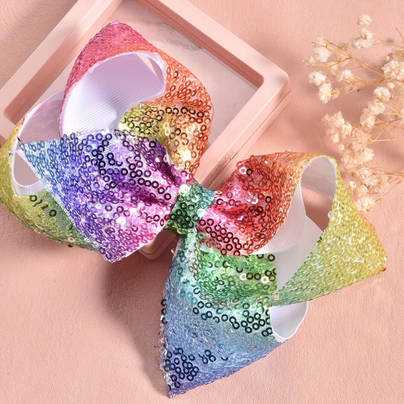 Girls Rainbow Mesh Sequin Bow Tie Hair Clip Kids Accessories