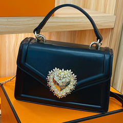 Small PU Leather Handbag Heart Decor Women's Shoulder Bag