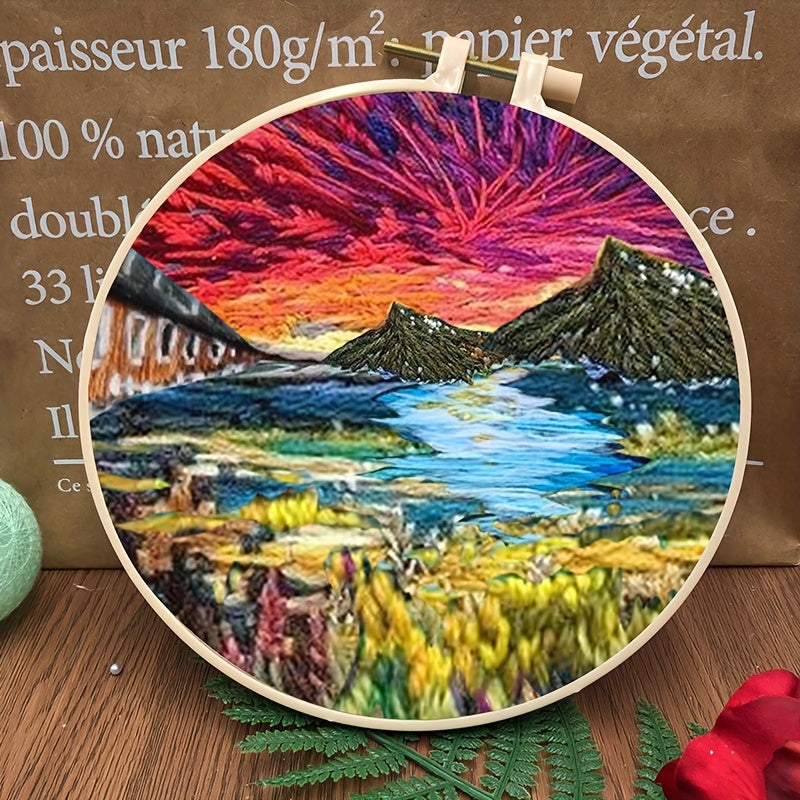 DIY Landscape Embroidery Kit with Embroidery Hoop