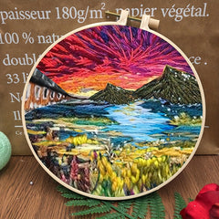 DIY Landscape Embroidery Kit with Embroidery Hoop