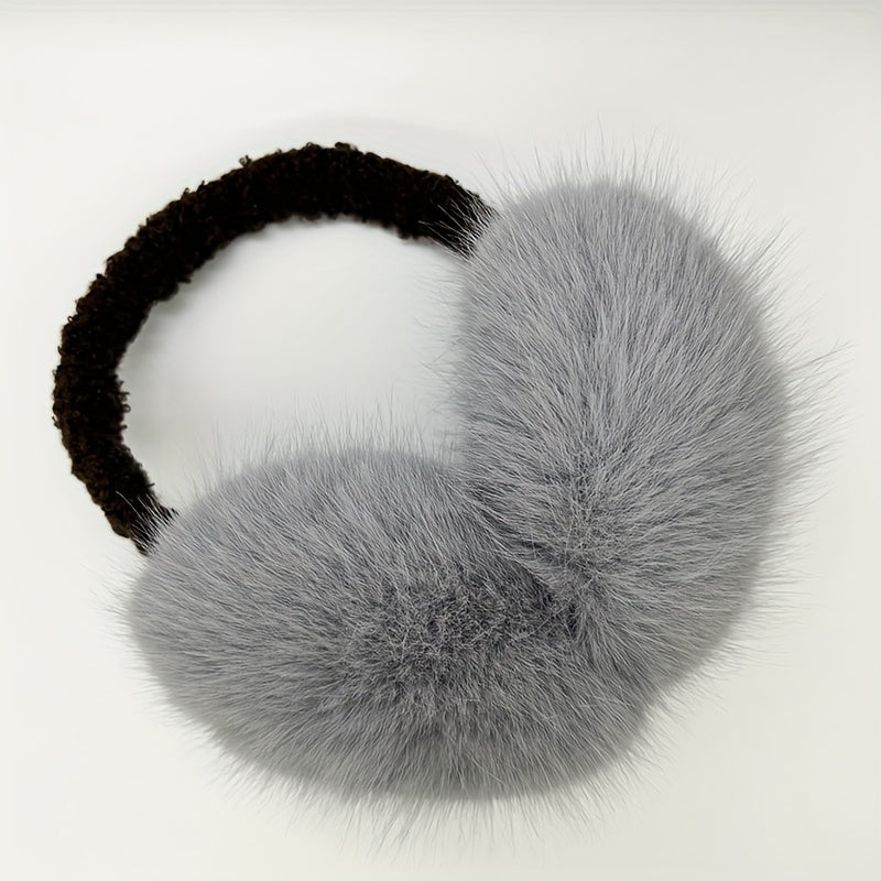 Women's Plush Fleece Ear Warmers Soft Foldable Winter Ear Muffs Brown & Grey
