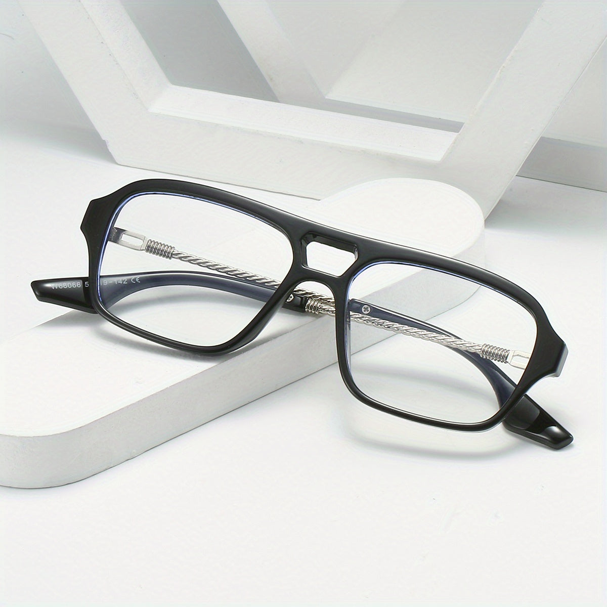 Men's Double Beam Hollow Frame Glasses Anti Light Flat Mirror