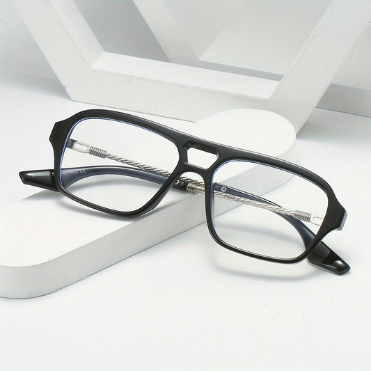 Men's Double Beam Hollow Frame Glasses Anti Light Flat Mirror