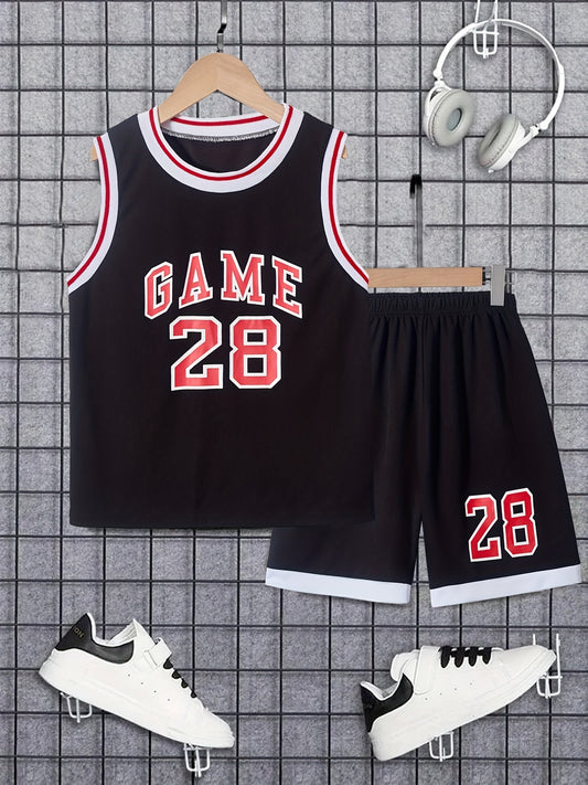 Boys GAME 28 Print Basketball Jersey Set Sleeveless Vest&Shorts