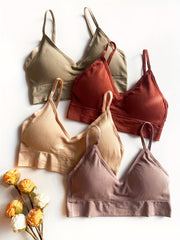 4pcs Solid Ribbed Wireless Bras Comfy & Breathable Sports Bra Women's
