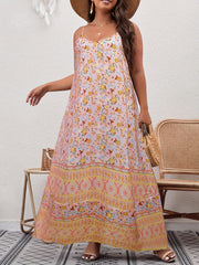  Boho Cami Dress Women's Plus Floral Print V Neck Backless Maxi