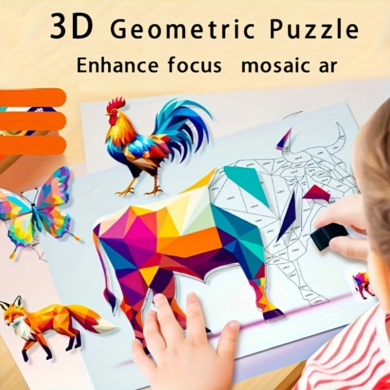 Children's 3D Geometric Puzzle Set DIY Sticker Toys for Kids Aged 3