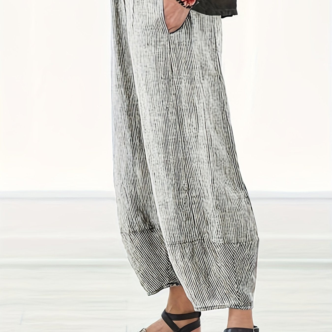 Women's Plus Stripe Print High Rise Loose Lantern Trousers