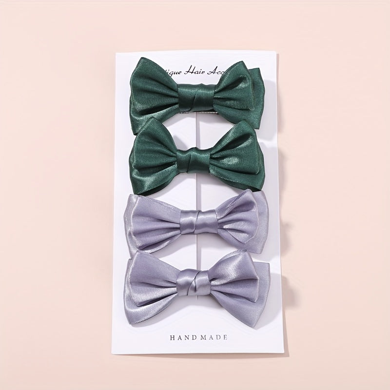 4pcs Handcraft Plain Bow Hair Clip Hair Accessories for Girls Baby Kids
