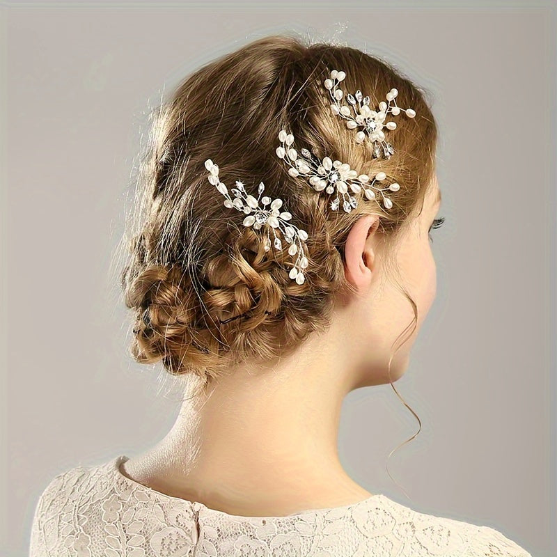 2pcs Pearl & Rhinestone U Hairpins for Bridal Updos & Parties