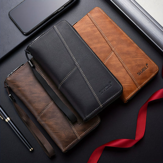 Men's Large Capacity Leather Wallet Clutch Bag Phone Bag