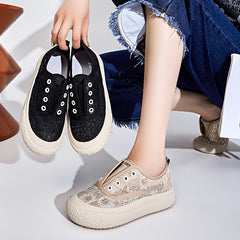Women's Mesh Breathable Flat Shoes Thick Bottom Outdoor Sport Casual Board Shoes