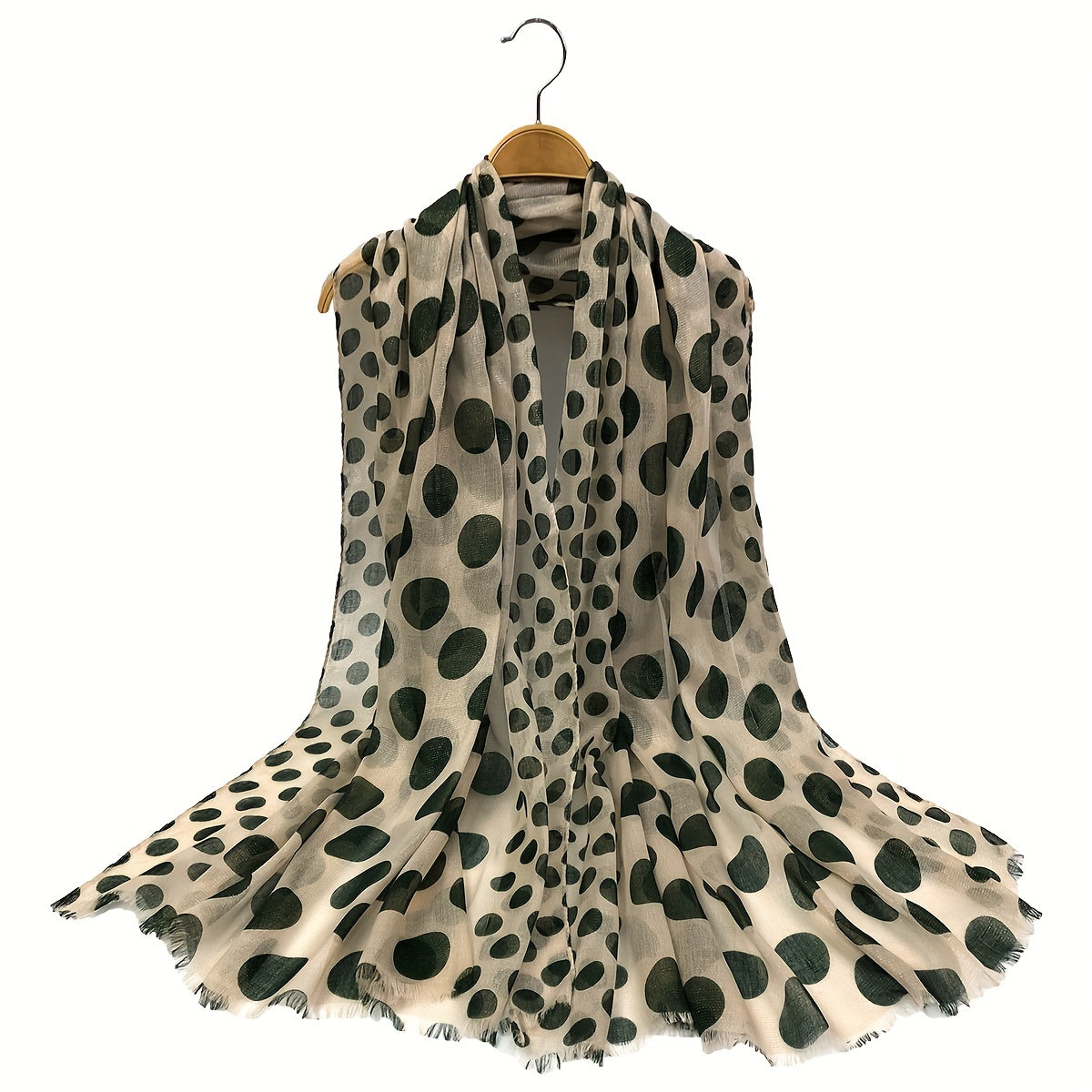 Polka Dot Print Voile Scarf Frayed Edge Head Wrap Warm Shawl