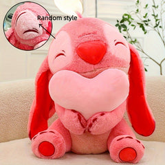 Stitch Plush Toy Pink & Red Heart Soft Fabric Ideal Gift for Birthdays & Valenti