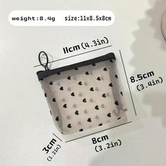 Heart Zipper Mesh Cosmetic Bag Portable Toiletry Bag For Women Girls