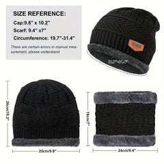 Winter Warm Beanie Hat Scarf Set Fleece Lined Cap Neck Cover