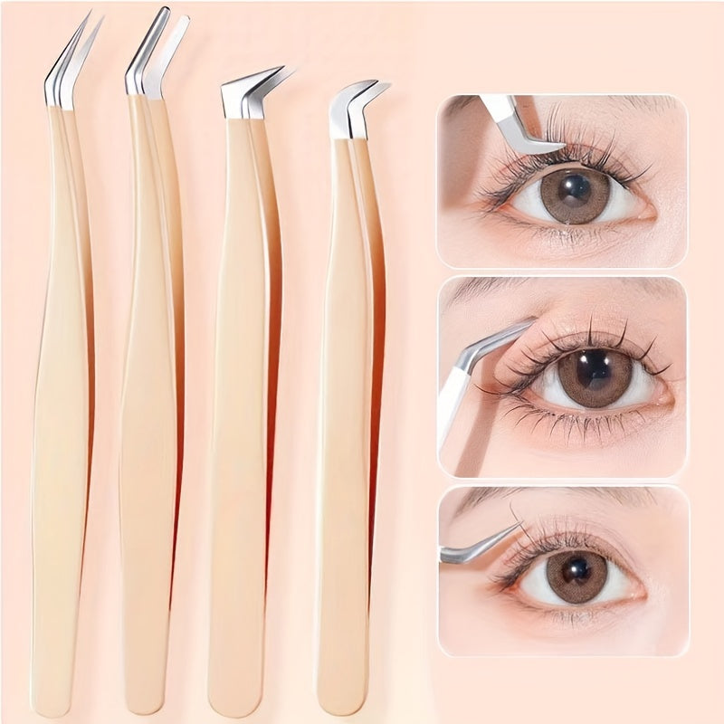 2pcs Eyelash Extension Tweezers Curved Tip Isolation False Lash Tool