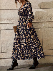  Ditsy Print Lantern Sleeve Maxi Dress