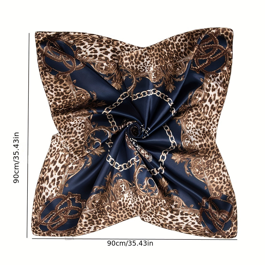 Leopard Chain Print Bandana Satin Square Scarf for Women