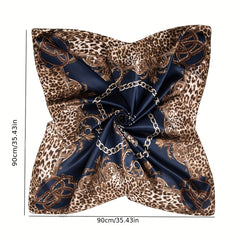 Leopard Chain Print Bandana Satin Square Scarf for Women
