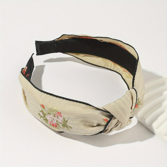 Chinese Style Flower Embroidery Headband Wide Head Hoop Hair Band
