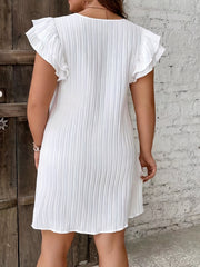  Solid Ribbed Butterfly Sleeve Round Neck Mini Dress