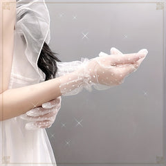 Polka Dot Ruffles Gloves French Style Short Gloves For Party Prom Wedding