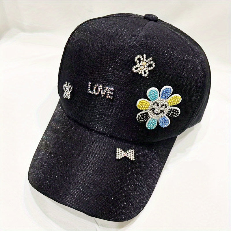 Y2K Rhinestone Cartoon Patch Baseball Cap for Women