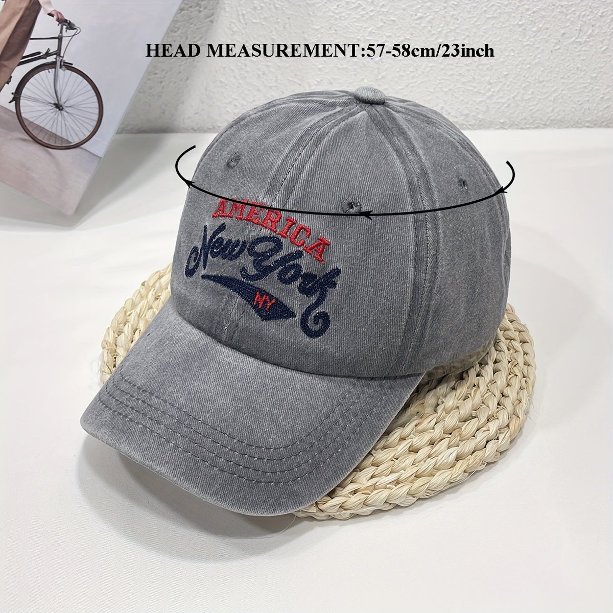 YORK Embroidery Baseball Cap Vintage Washed Distressed Cotton Dad Hat Unisex