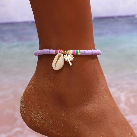 Ceramic Shell Coconut Pendant Anklet