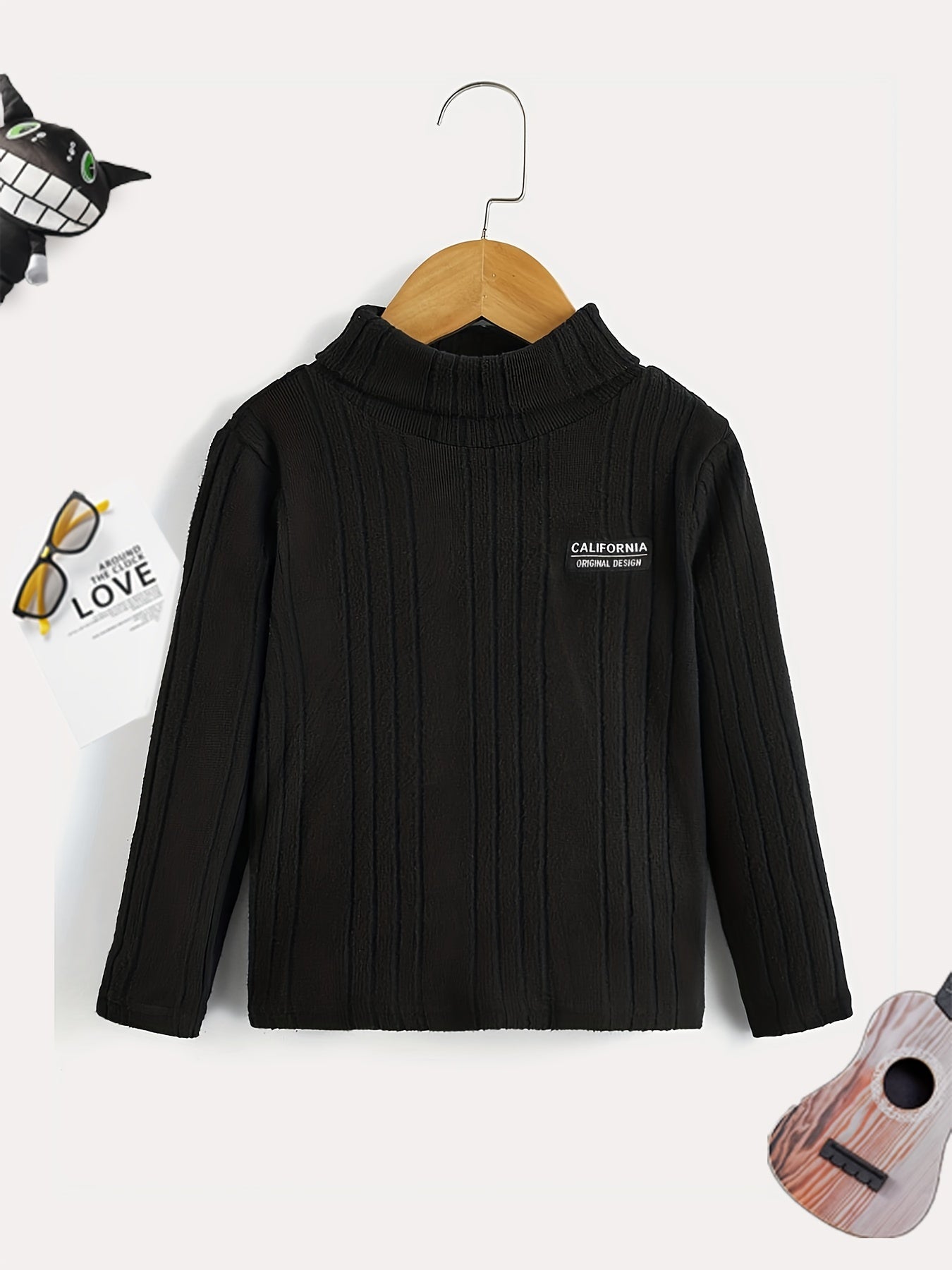 Boys Letter Print Sweater Round Neck Long Sleeve Knit Top