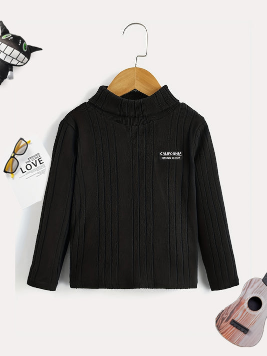 Boys Letter Print Sweater Round Neck Long Sleeve Knit Top