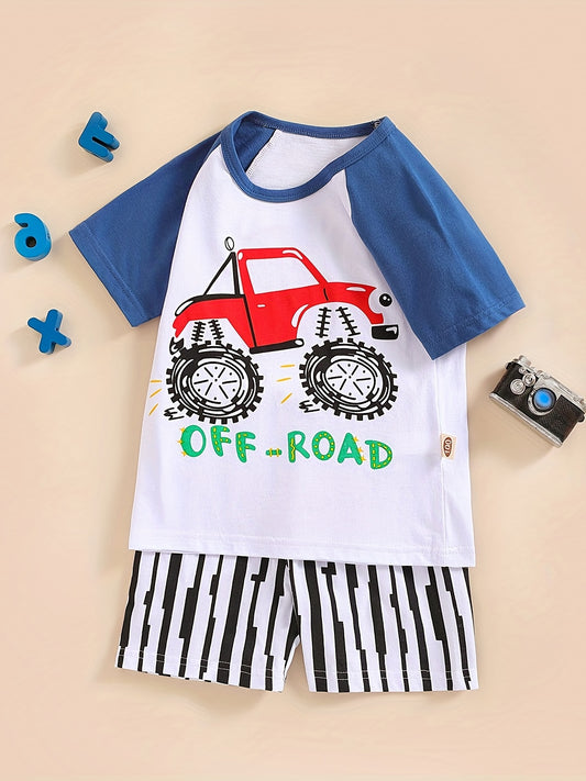 Boys Cartoon Off road Vehicle Casual Outfit Set