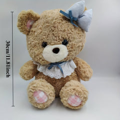 Adorable Brown Bear Plush Toy with Bow & Lace Collar Soft Stuffed Animal Mat