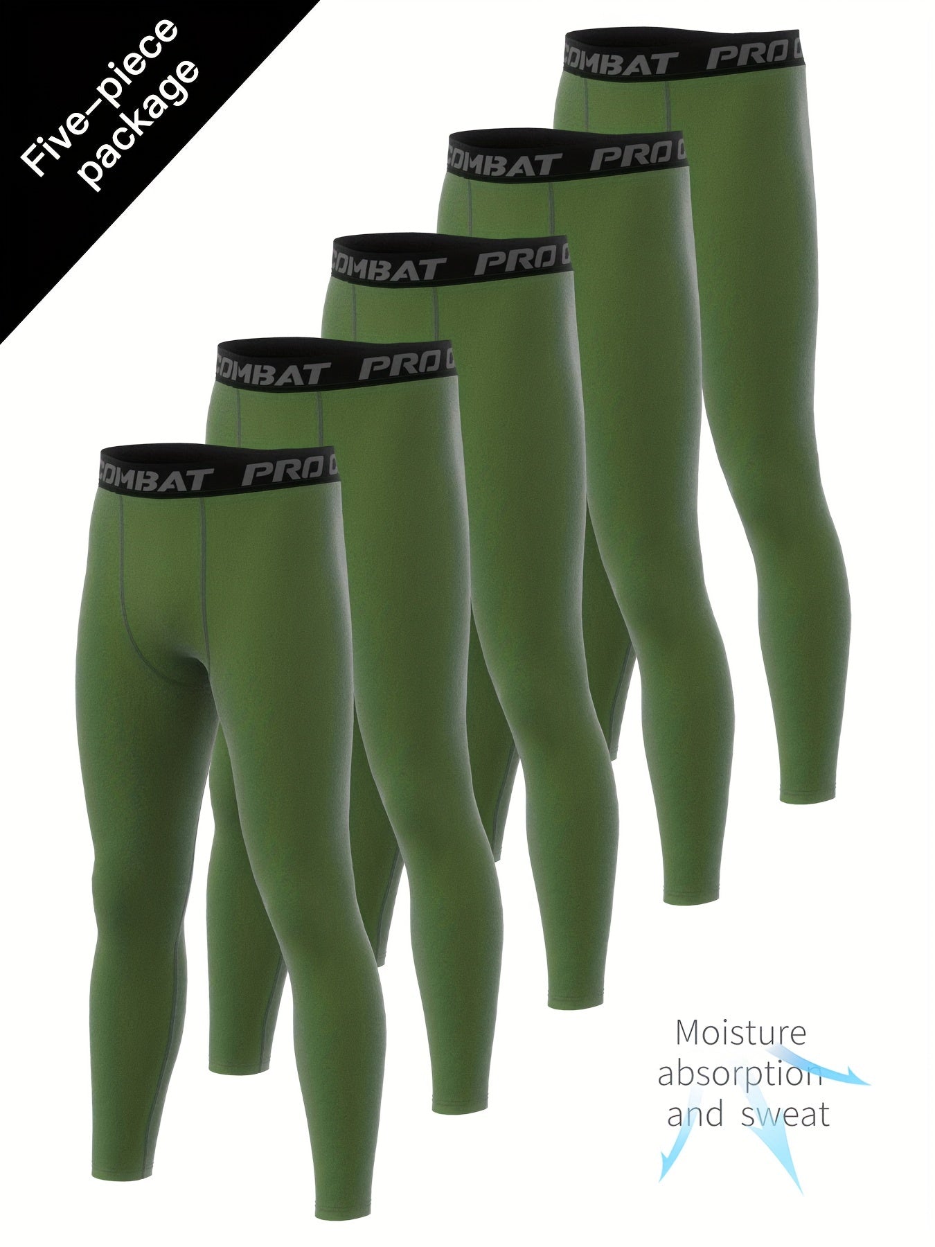 Men's 5pcs Solid Leggings Active Quick Drying Sports Compression Pants