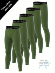 Men's 5pcs Solid Leggings Active Quick Drying Sports Compression Pants