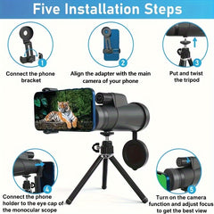 12x50 Monocular Telescope IPX4 Waterproof Outdoor Camping Bird Watching