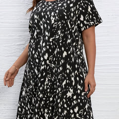  Women's Allover Print Short Sleeve Dress