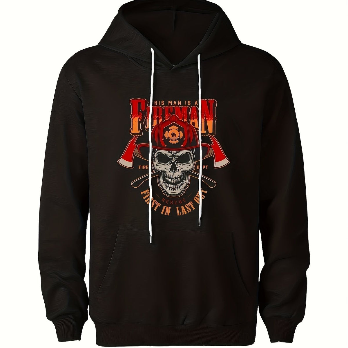 Men's Fireman Skull Graphic Hoodie Breathable Hooded Sweatshirt