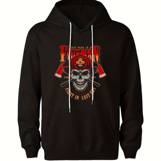 Men's Fireman Skull Graphic Hoodie Breathable Hooded Sweatshirt
