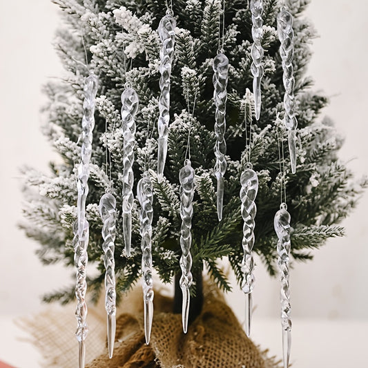 12pcs Christmas Faux Icicle Decor Transparent Hanging Ornaments