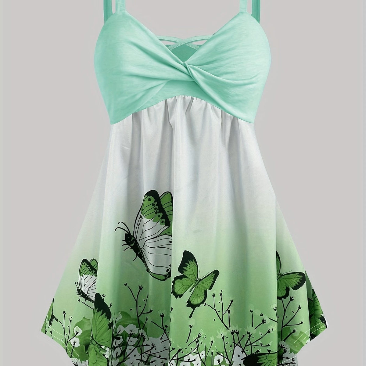 Butterfly Print Sleeveless Cami Top Criss Cross V Neck Cami Top
