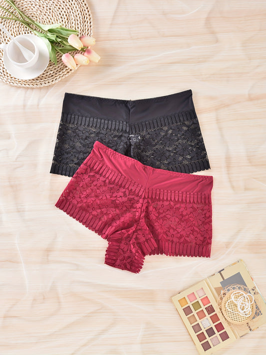 2 Pack Plus Size Lace High Rise Panties Set