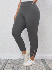  Solid Cut Out Ring Skinny Leggings